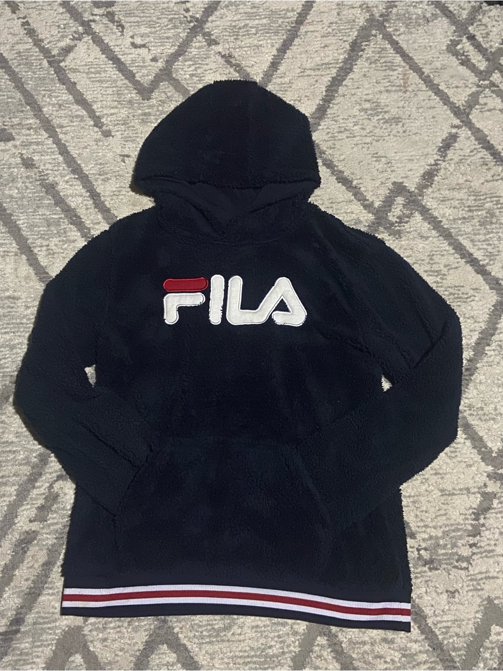 Fila Black Sherpa Hoodie with White and Red Logo